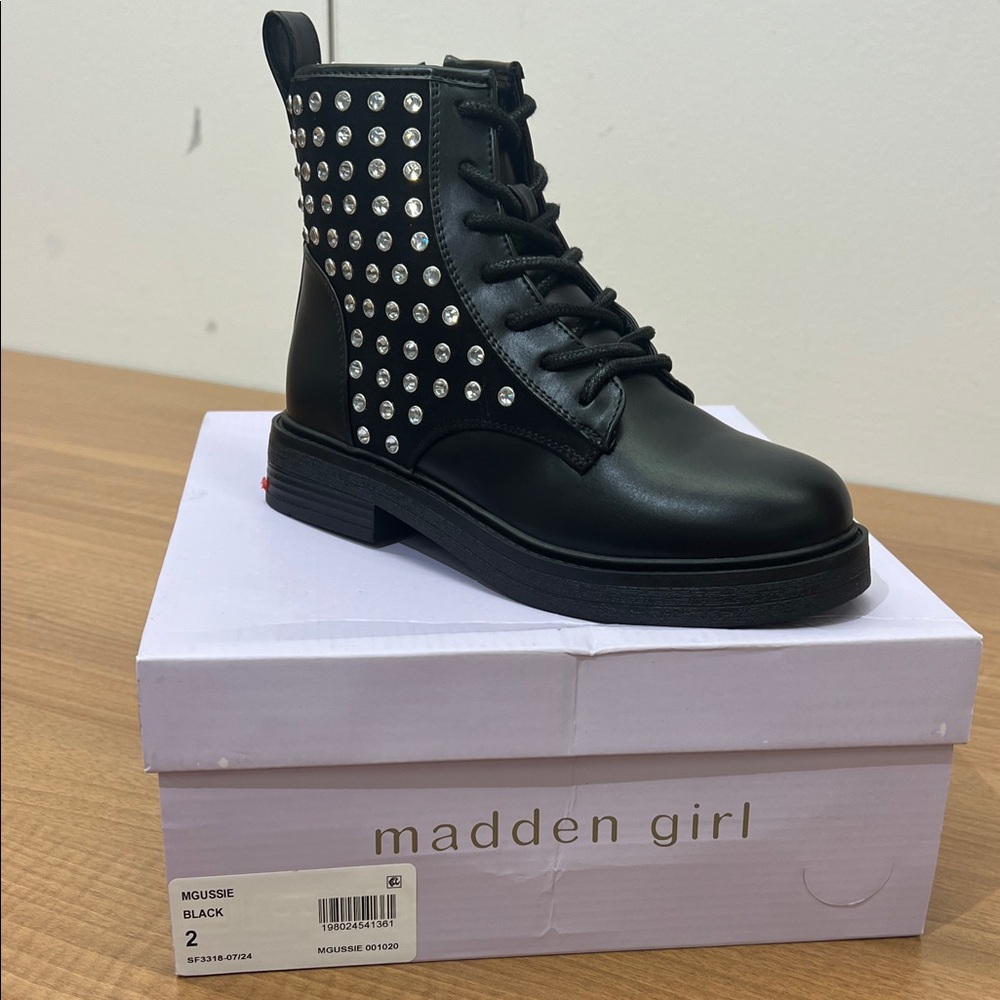 Madden Girl Black Lace-Up Boots with Silver Studs